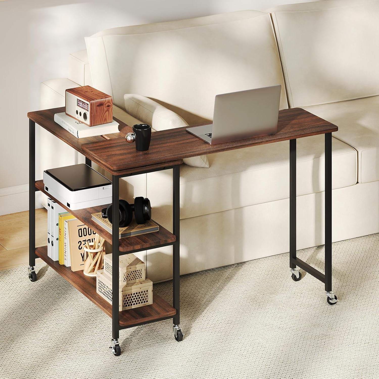 Desk Setup Notebook - 360° Rotating Side Table with 2-Tier