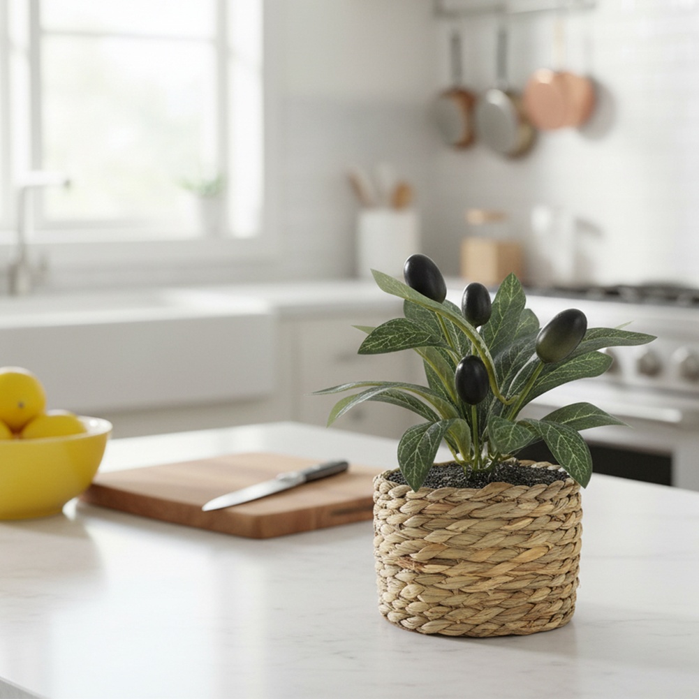 Desk Setup Green - Artificial Olive Tree Potted Plant for