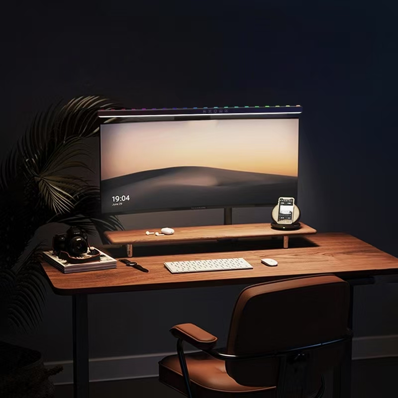 Desk Setup On Bed - LED Monitor Light Hanging Desk Lamp