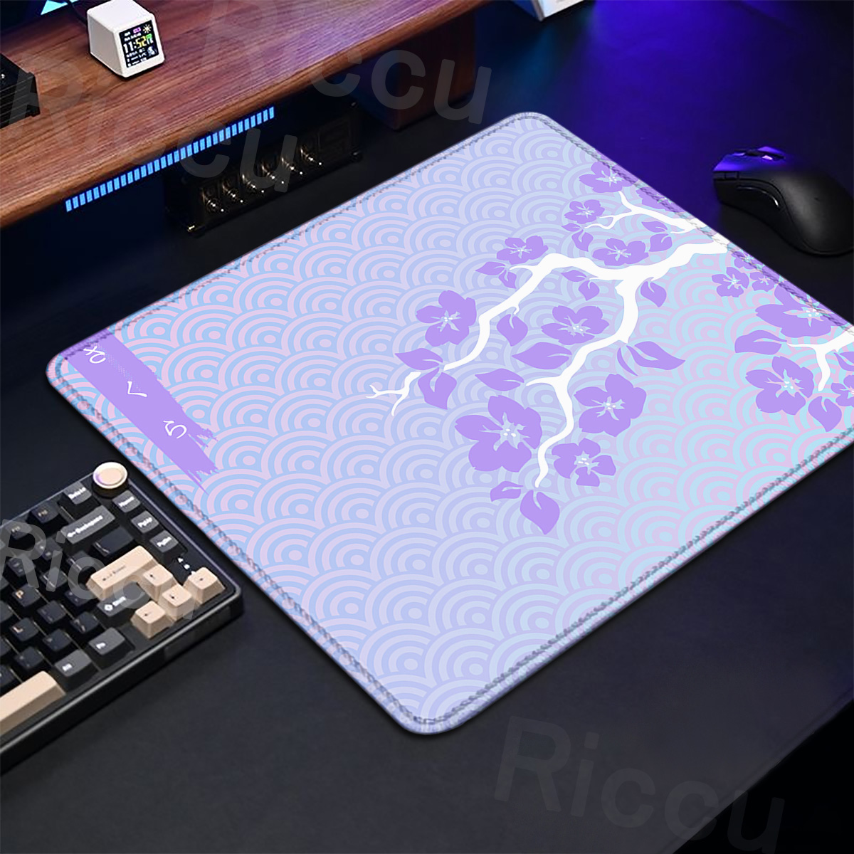Purple Sakura Table Pad Gaming - đánh giá và giá Korean Desk Setup