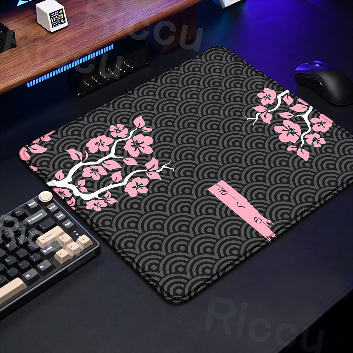 Purple Sakura Table Pad Gaming - đánh giá và giá Korean Desk Setup