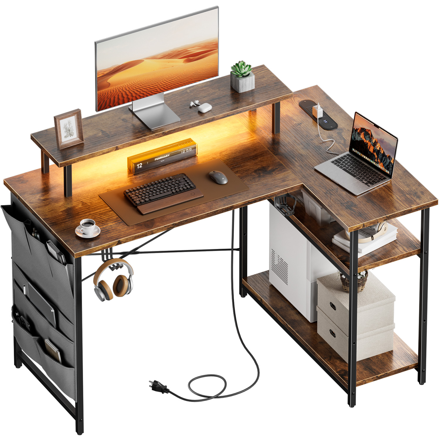 L-Shaped Computer Desk, Featur - đánh giá và giá Desk Setup Game