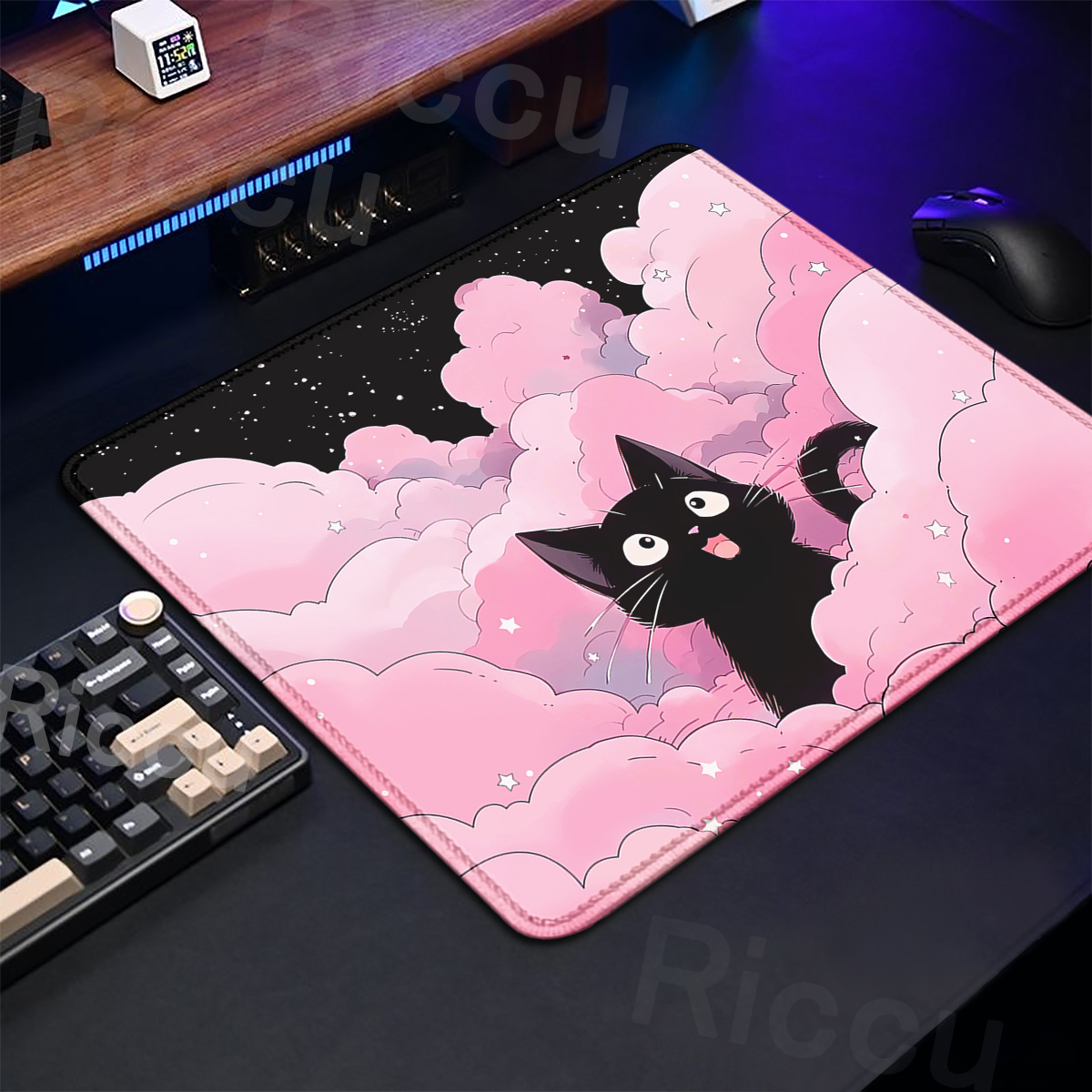 Kawaii Black Cat Mousepad 18x2 - đánh giá và giá Korean Desk Setup