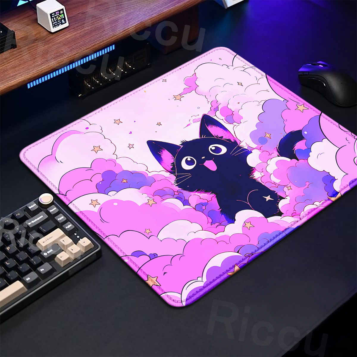 Kawaii Black Cat Mousepad 18x2 - đánh giá và giá Korean Desk Setup