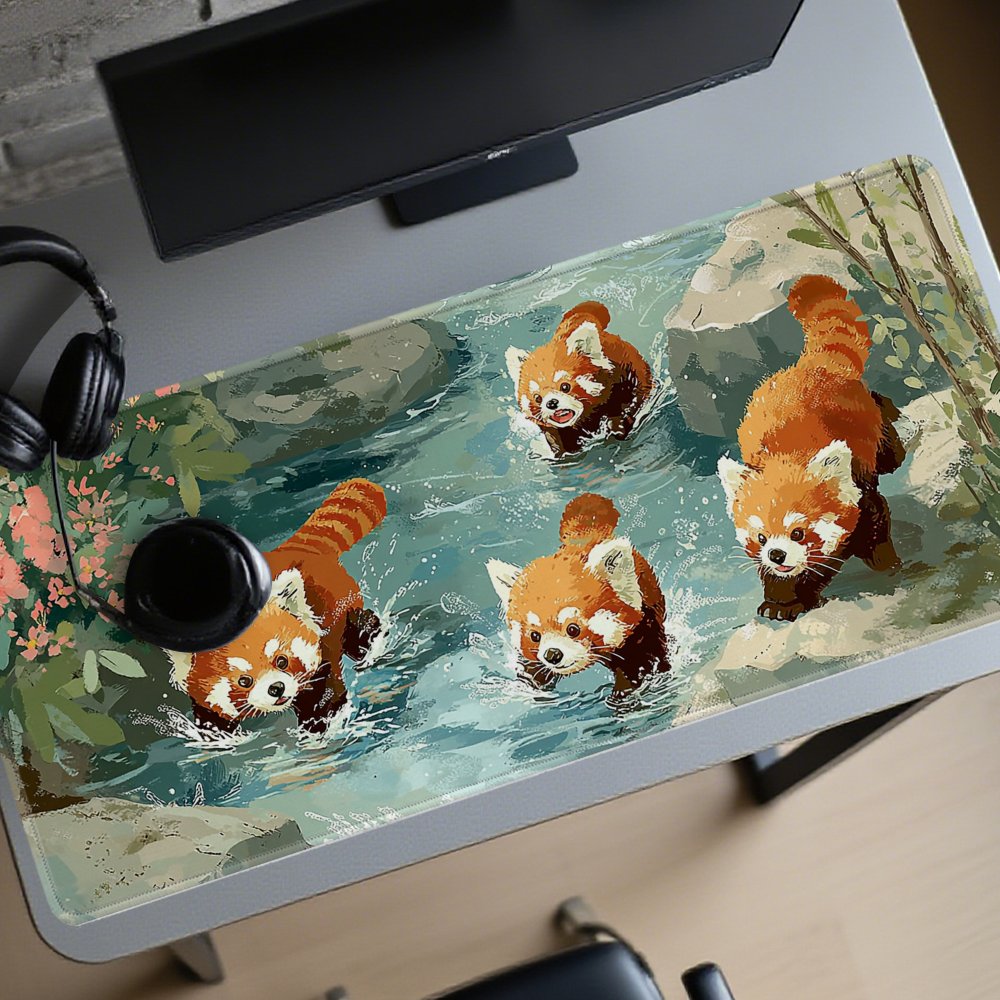 Four Red Pandas Playing in Str - đánh giá và giá Desk Setup Streaming