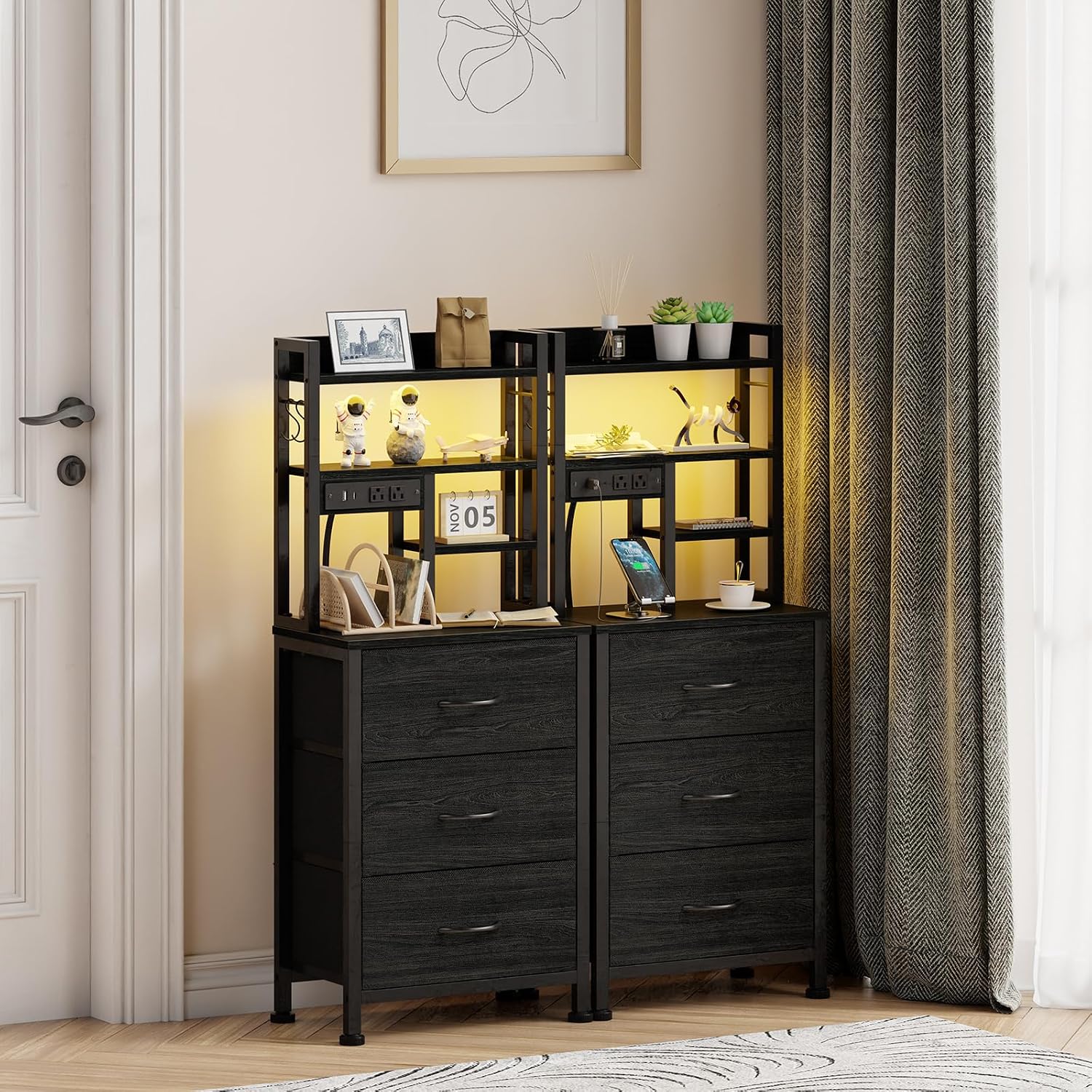 Nightstands Set of 2, Tall Nig - đánh giá và giá Desk Setup Oak